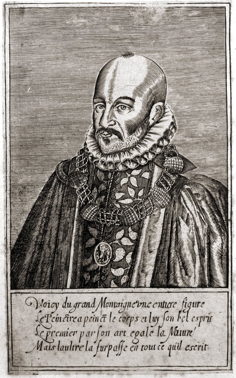 Portrait of Michel de Montaigne, French writer. Engraving by Thomas de Leu. by Thomas de Leu
