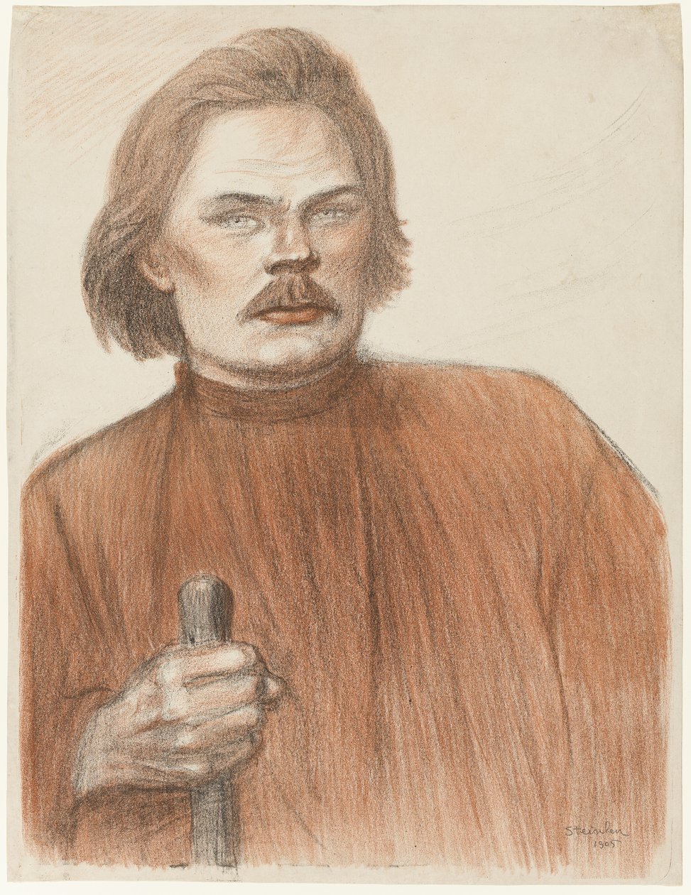 Frontal Portrait from the Waist Up of Maxime Gorki by Théophile Alexandre Pierre Steinlen