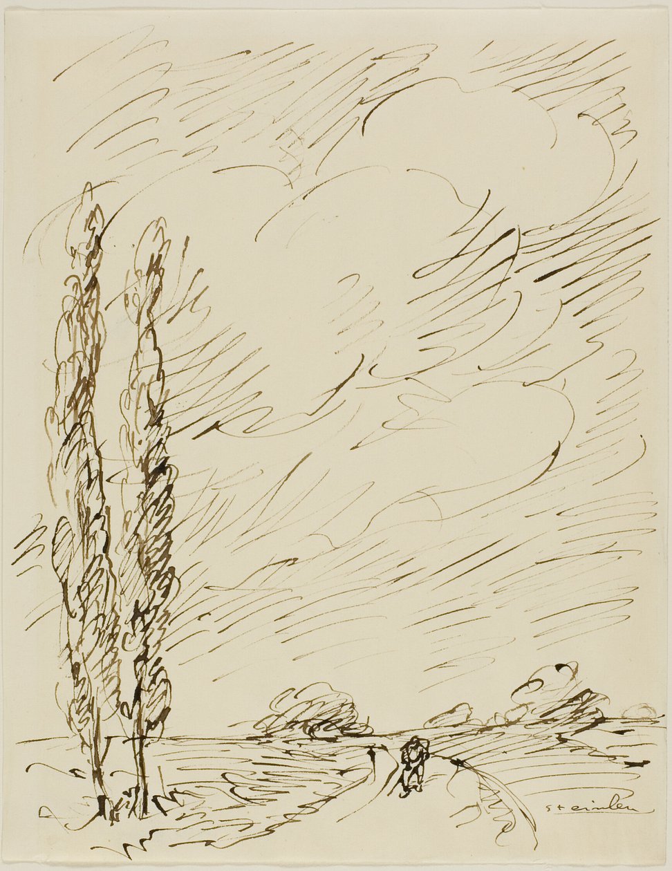Tramp on a Road with Two Poplar Trees by Théophile Alexandre Pierre Steinlen