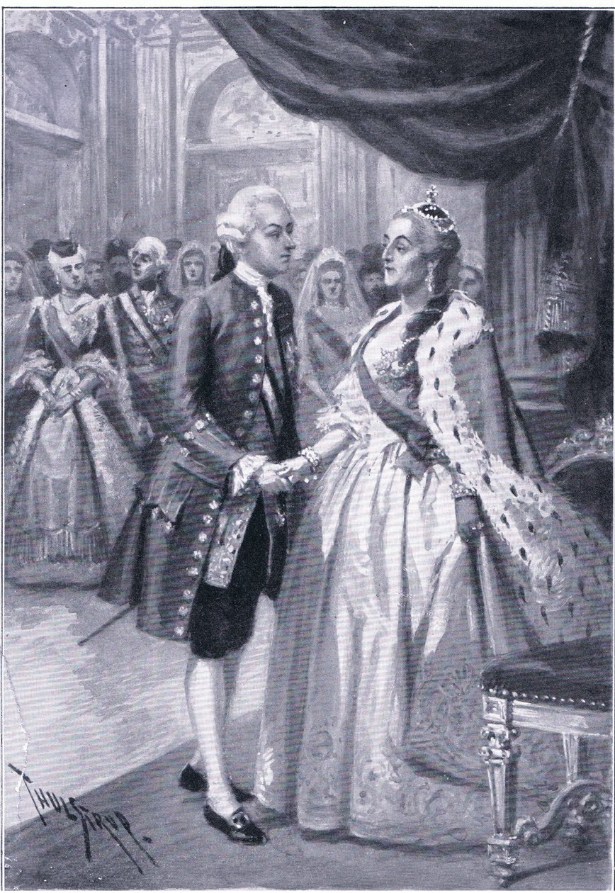Meeting of Catherine II of Russia and Joseph II of Austria, illustration from Landmarks in European History by Thure de Thulstrup