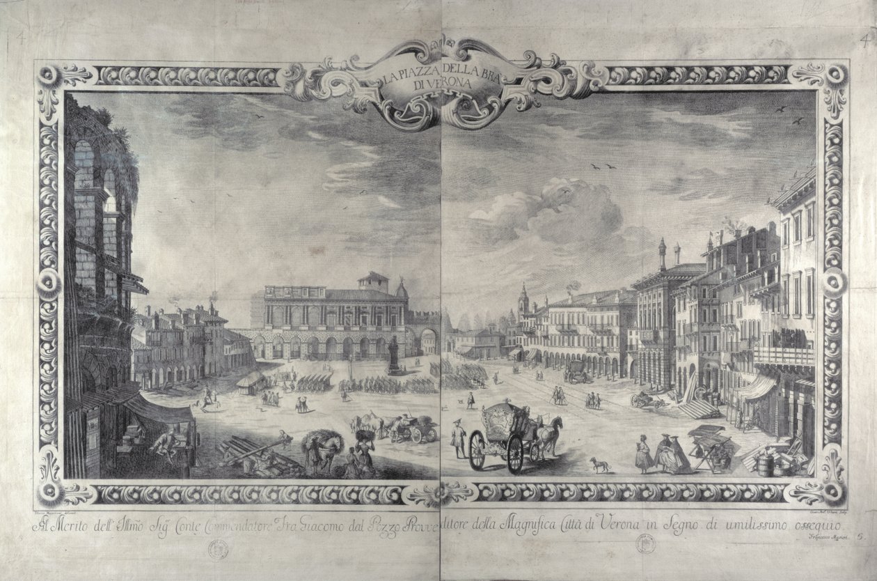 The Piazza della Bra, Verona, engraved by Gianantonio Urbani by Tiberio Majeroni