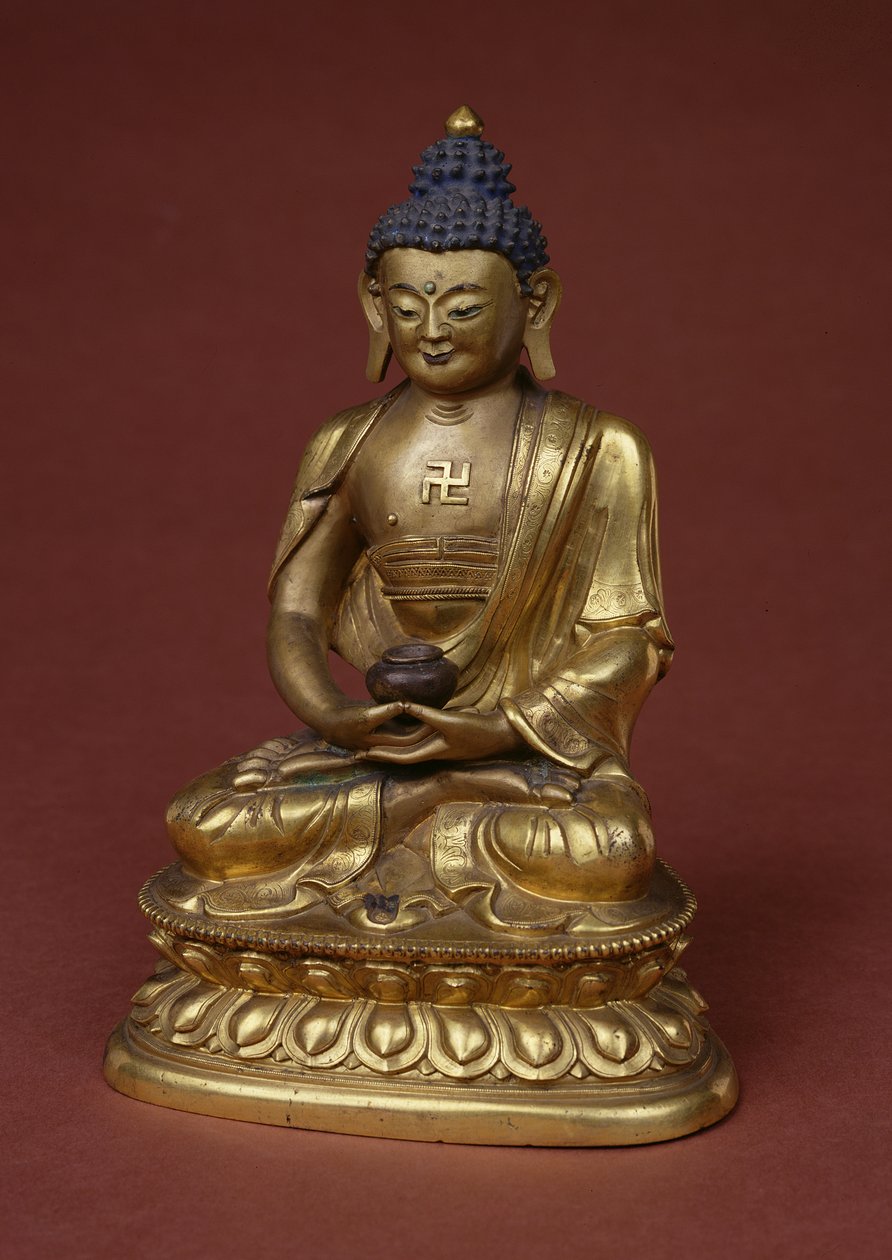 Buddha Amitayus Seated in Meditation Holding the Vase of Nectar (amrta) in His Lap by Tibetan School
