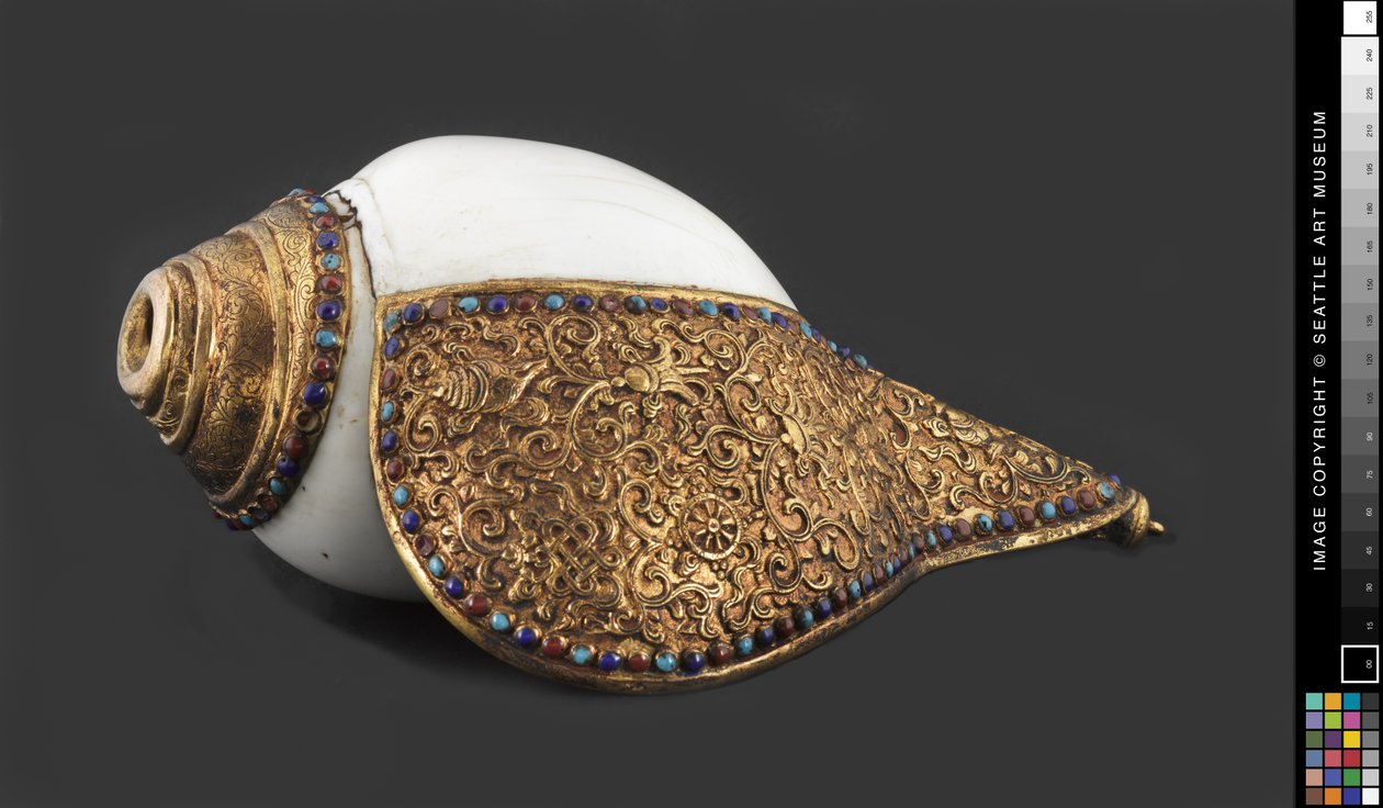 Buddhist ritual shell trumpet by Tibetan School