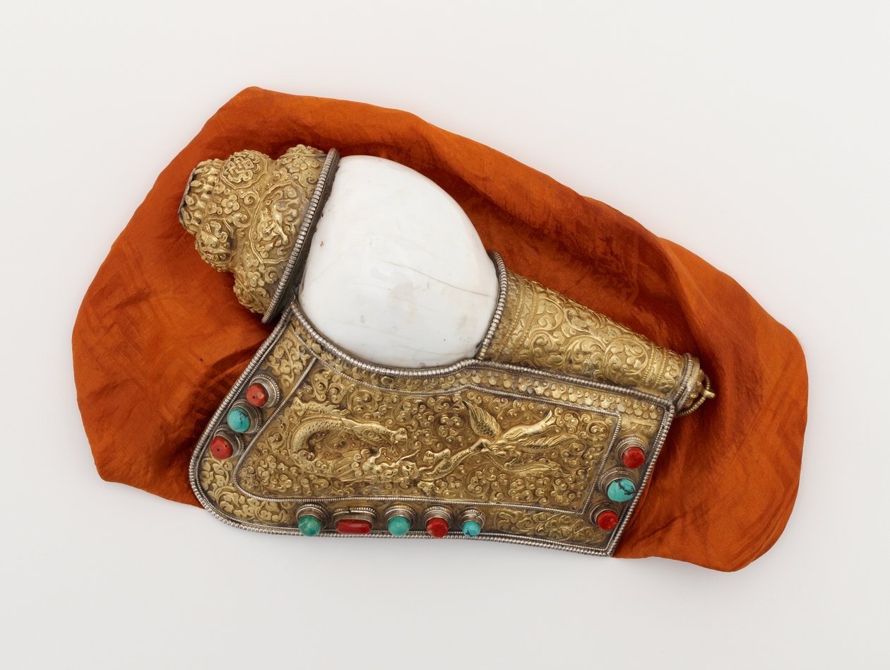 Pair of Conch-Shell Horns (Dung-kar) by Tibetan School