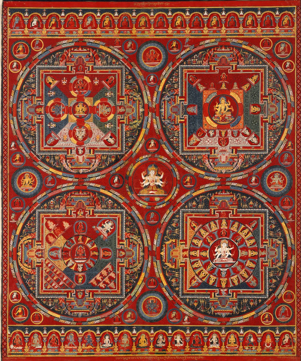 Sakya Order. Four Mandalas of the Vajravali Series Thangka by Tibetan culture