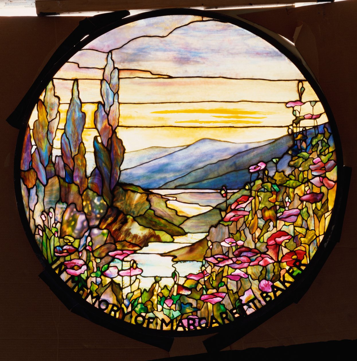 Window with sunset and mountains, Tiffany Studios, c.1900 by Tiffany Studios