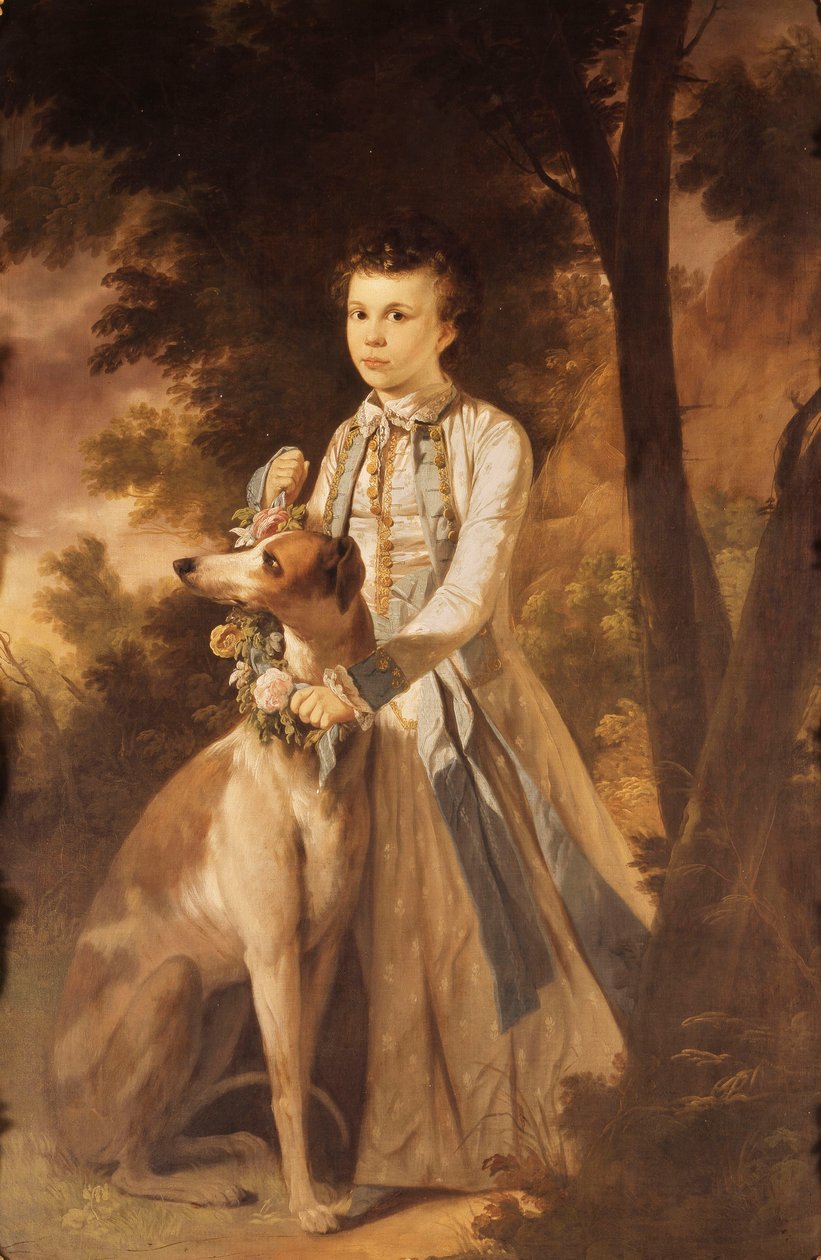 Portrait of John Graham, as a Boy, full-length, in Indian Dress holding a Garland of Flowers Around the Neck of a Greyhound at his Side, in a Landscape by Tilly Kettle