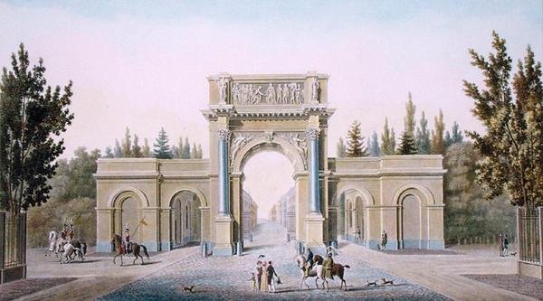 Porte de Guillaume, Brussels, from Choix des Monuments, Edifices et Maisons les plus remarquables du Royaume des Pays-Bas by Pierre Jacques Goetghebuer, engraved by the author, published 1827 by Tilman Francois (after) Suys