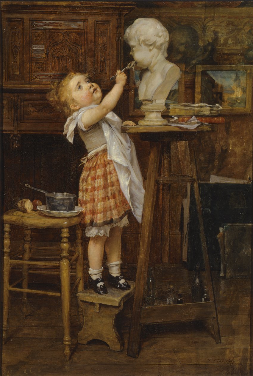 Young Girl Feeding a Statue by Timoleon Marie Lobrichon