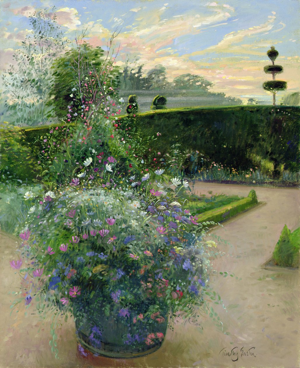 White Daisies Against the Sweetpea Trellis by Timothy Easton