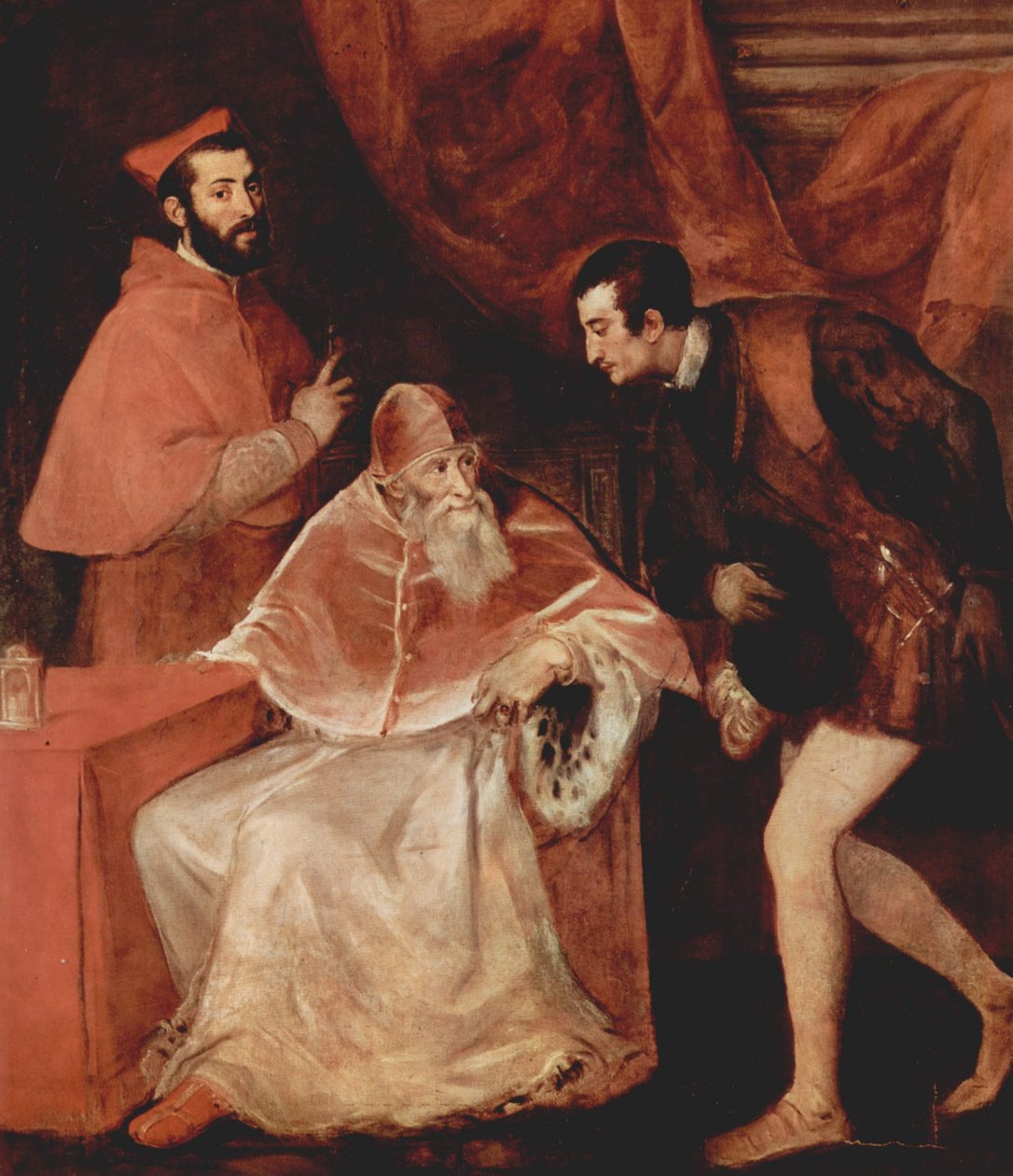 Portrait of Pope Paul III with Cardinal Alessandro Farnese and Duke Ottavio Farnese by Tiziano Vecelli