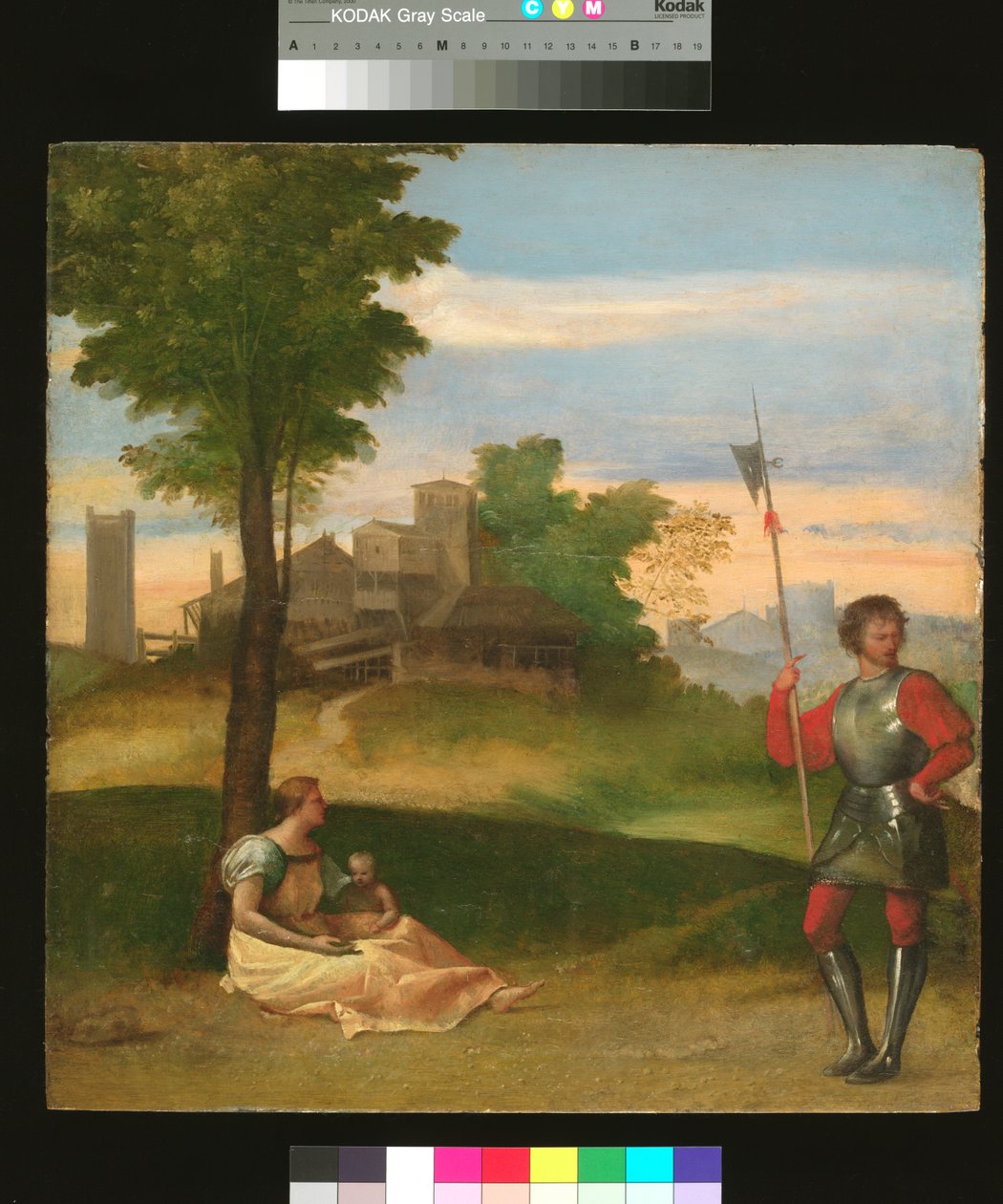 An Idyll: A Mother and a Halberdier in a Wooded Landscape by Titian (c.1488 1576) (attr. to)