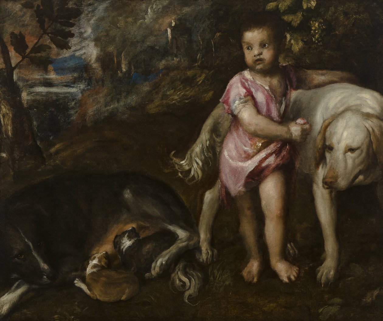 Boy with Dogs in a Landscape by Titian (c.1488 1576)