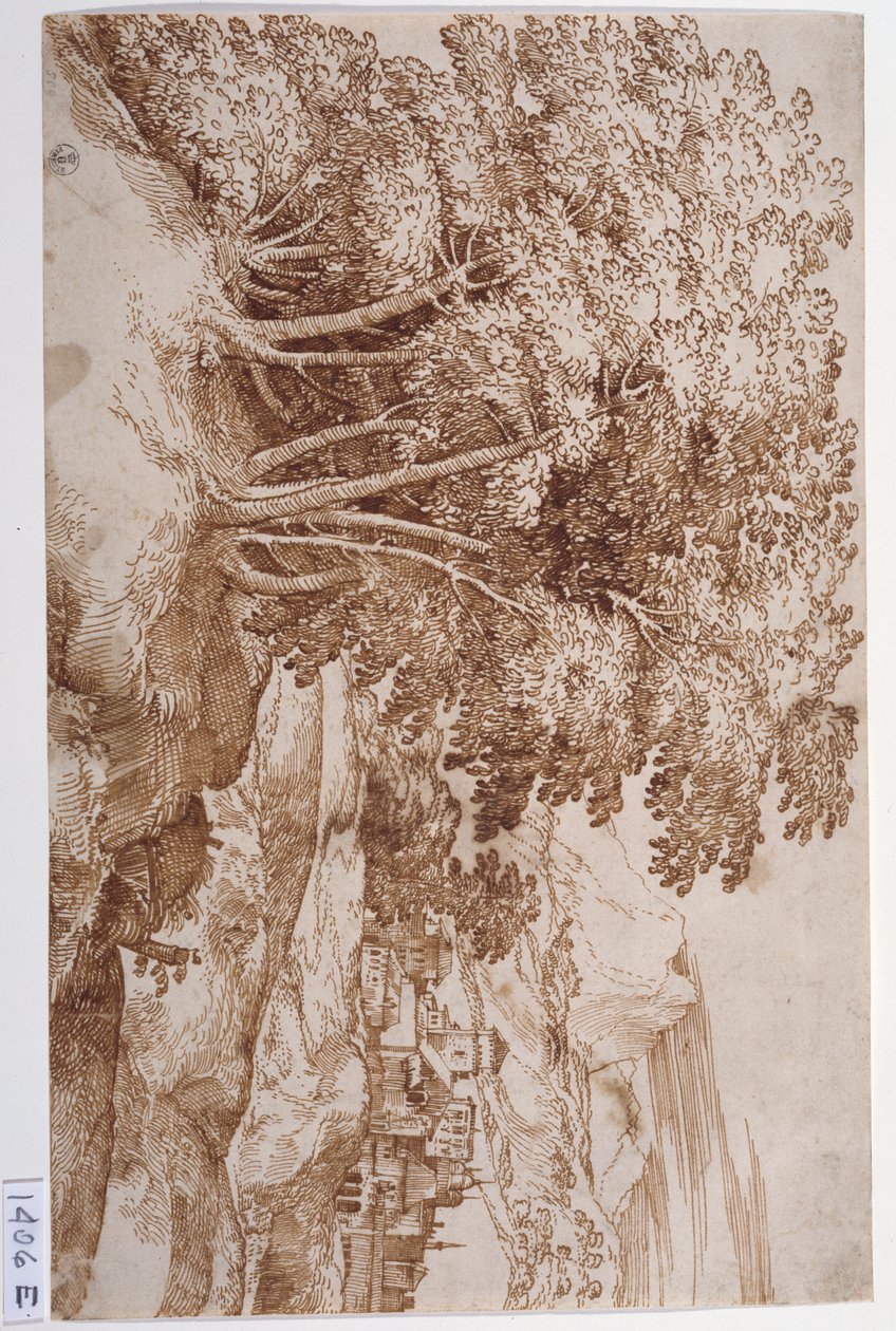 Landscape with trees on the left and a city in the background by Titian (c.1488 1576)