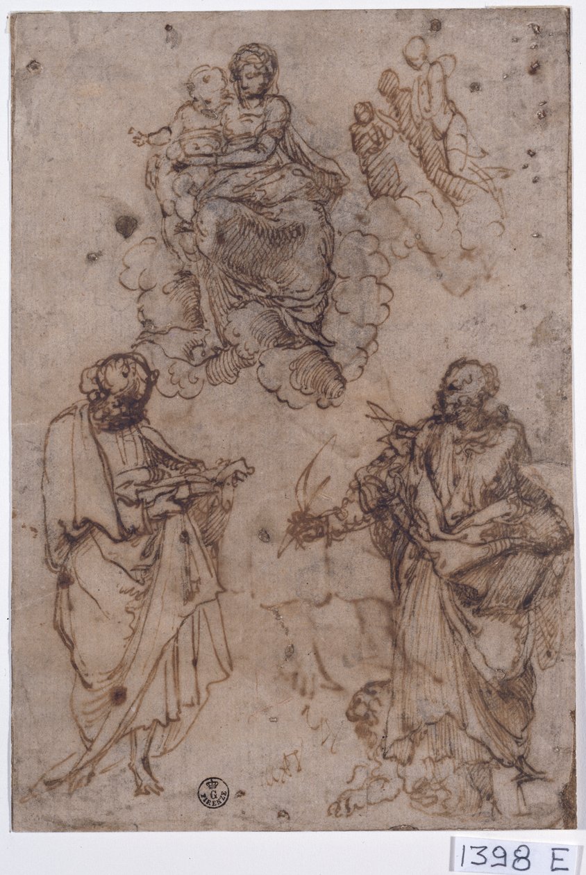 Madonna and Child Seated on Clouds with Saints, or Apostles by Titian (c.1488 1576)