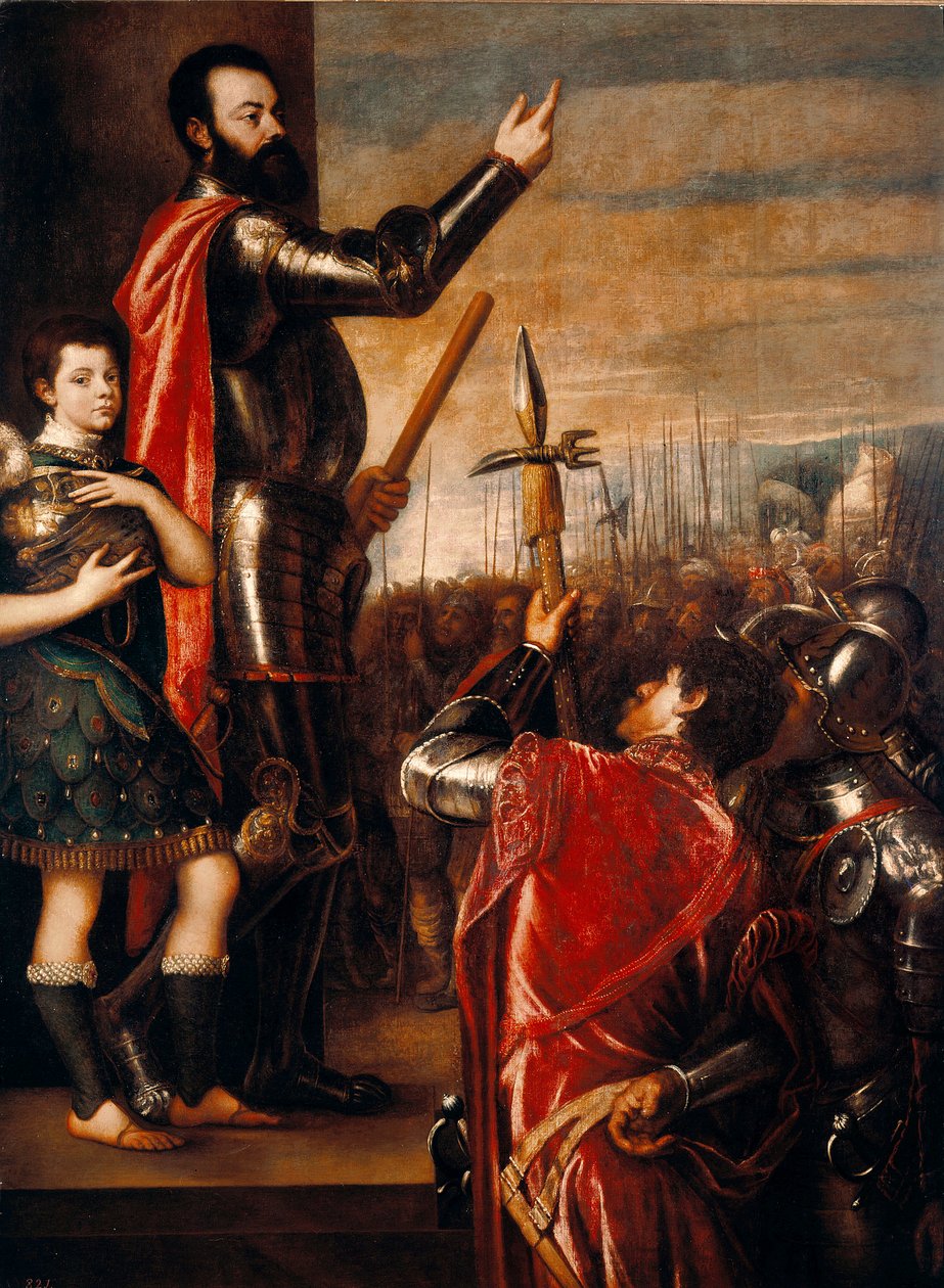 The speech of Alfonso de Avalos (1502-1546), Italian condottiero. Painting by Titian. Madrid, Prado Museum by Tiziano Vecelli