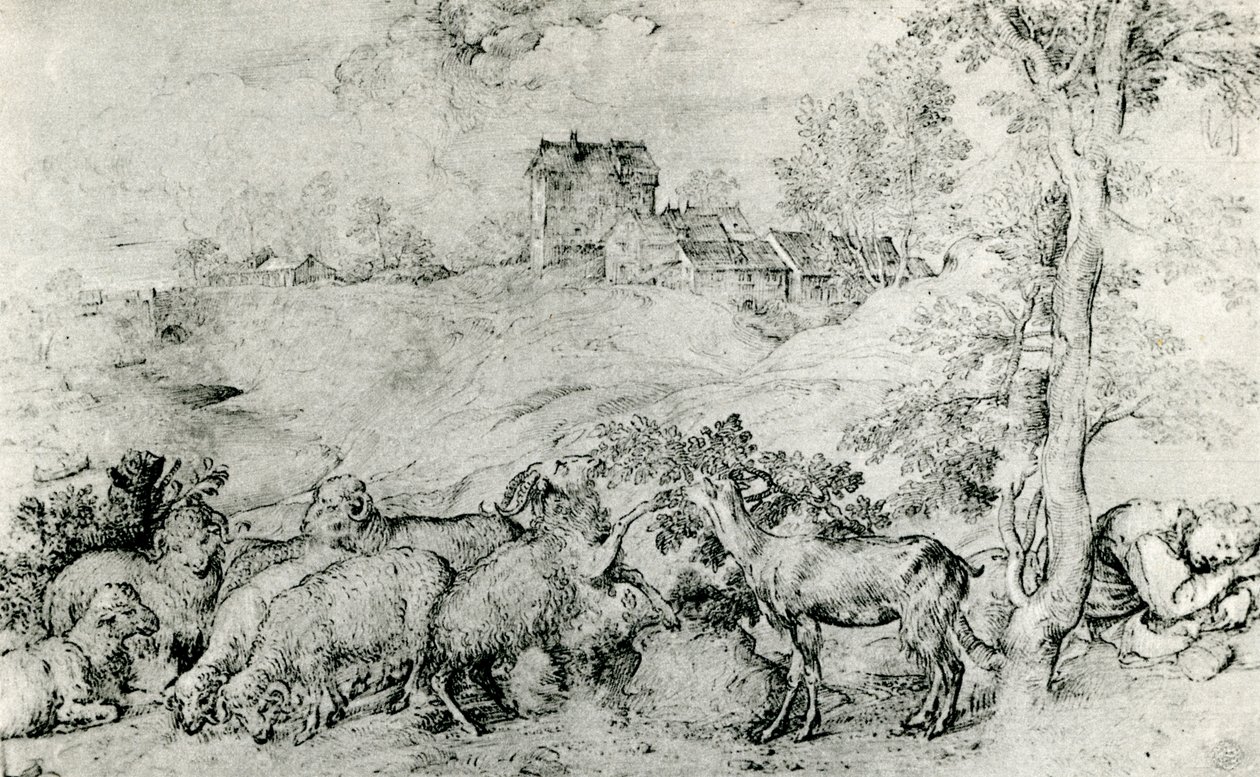 Landscape with Flock of Sheep by Tiziano Vecelli