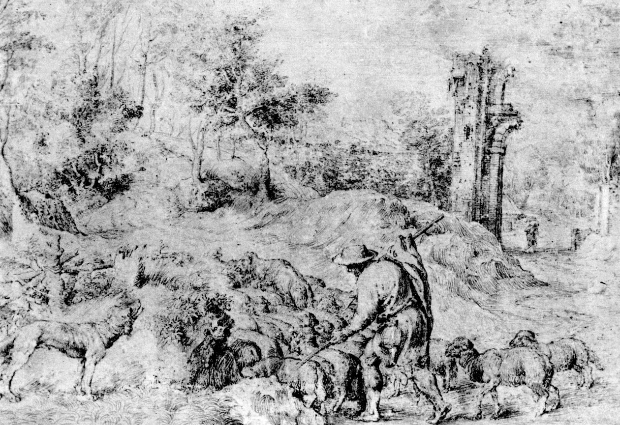 Landscape with Shepherd and Flock by Tiziano Vecelli