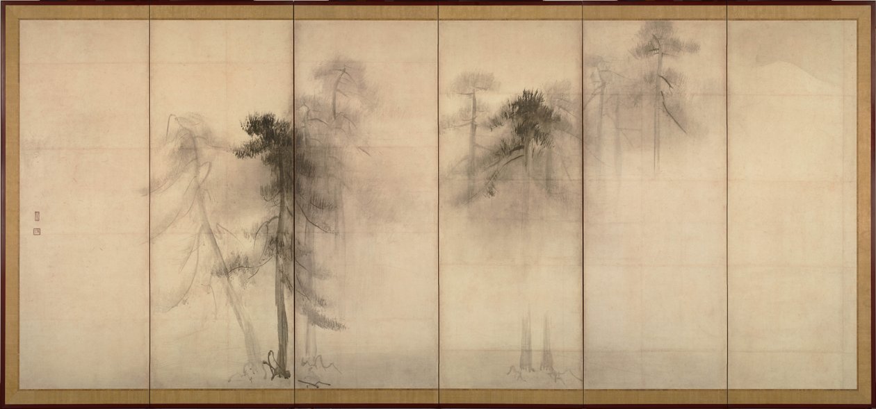 Pine Trees Left of a Pair of Six-Section Folding Screens, 16th Century by Hasegawa Tohaku