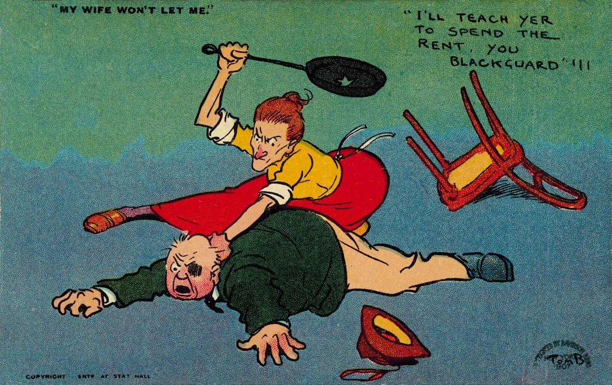 Wife Beating Her Husband for Spending the Rent by Tom Browne
