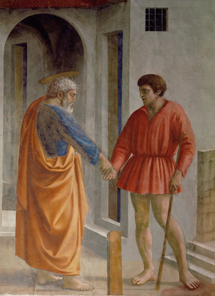 Saint Peter Hands the Tribute to the Tax Collector, After He Has Found the Coin in the Mouth of a Fish, as Jesus Predicted by Tommaso Masaccio