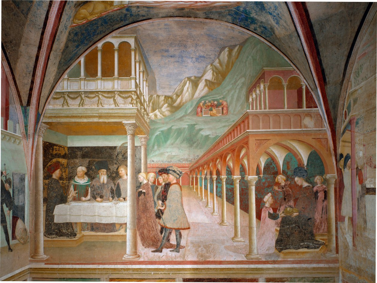 Cycle of the life of Saint John the Baptist: “” the banquet of Herode””” Fresco by Masolino da Panicale (Tommaso di Cristoforo Fini) (1383-1440 approx.) 1435 Baptistere by Castiglione Olona, Varese by Tommaso Masolino da Panicale