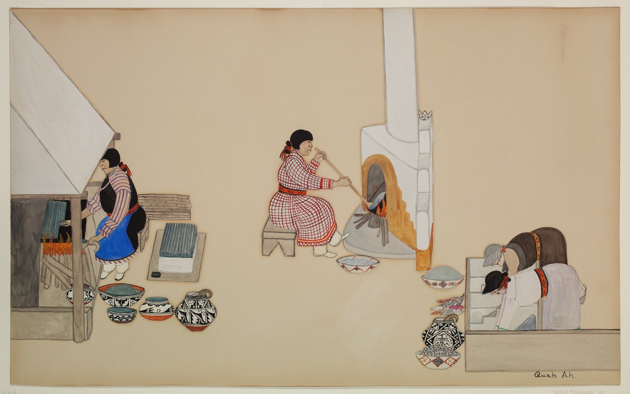 Women Weaving and Supervising Kiln, Early 20th Century by Tonita Peña