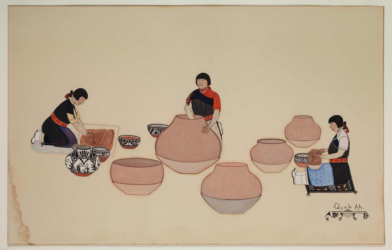 Women Working Clay, Shaping Vessels, early 20th century by Tonita Peña