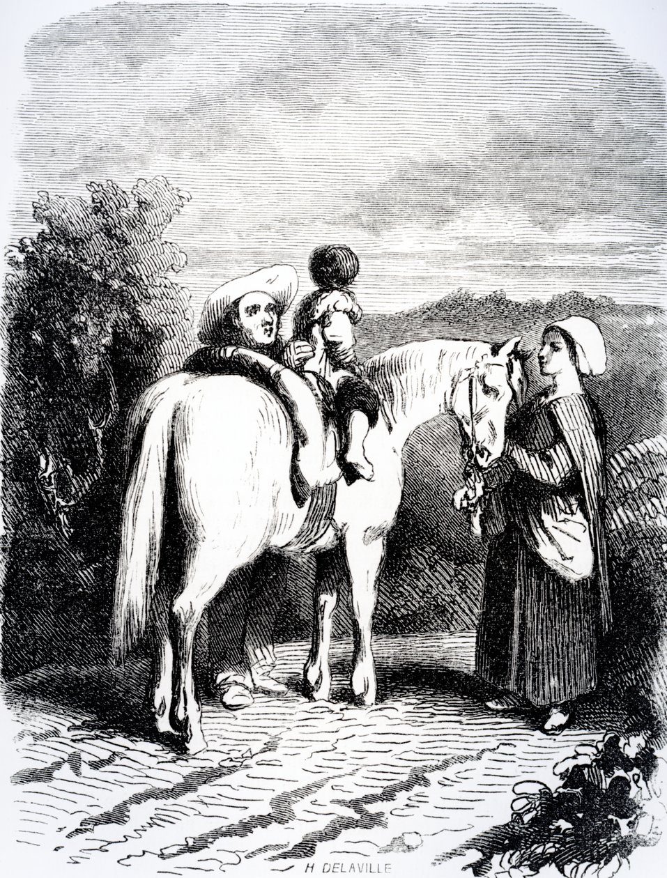 Marie and little Pierre on a horse, illustration from 