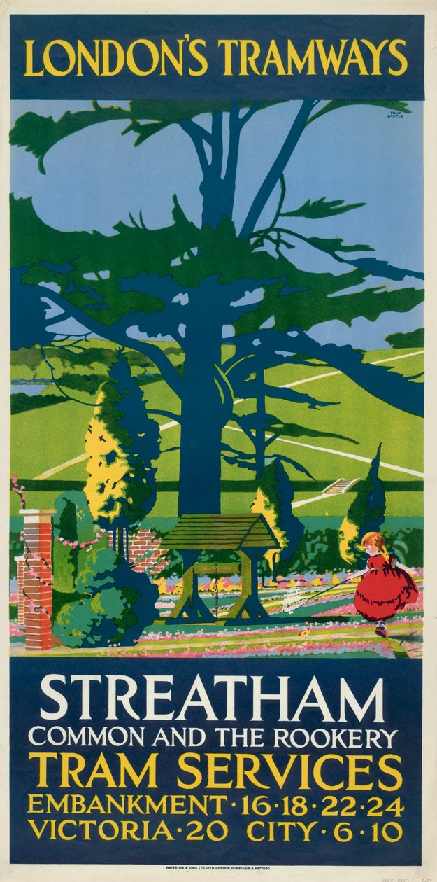 Streatham Common and the Rookery, London County Council Tramways poster, 1927 by Tony Castle