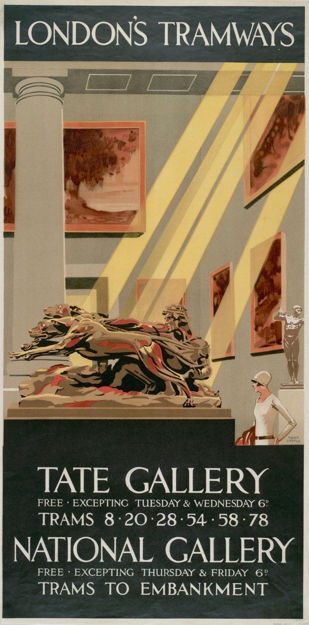 Tate Gallery, National Gallery, London County Council LCC Tramways poster by Tony Castle