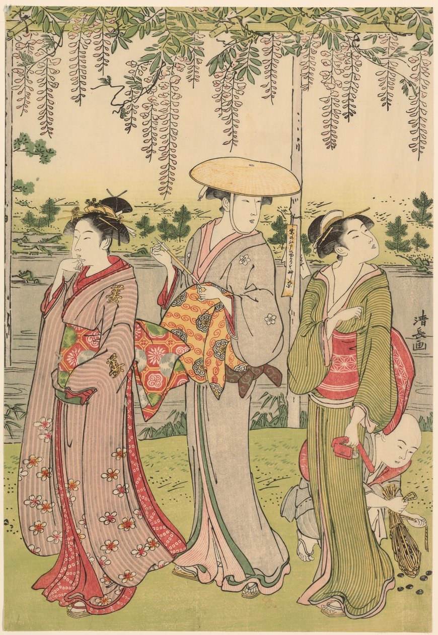 Admiring the Wisteria at Kameido Shrine by Torii Kiyonaga