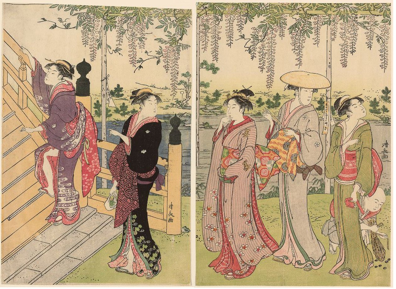 Admiring the Wisteria at the Kameido Shrine by Torii Kiyonaga