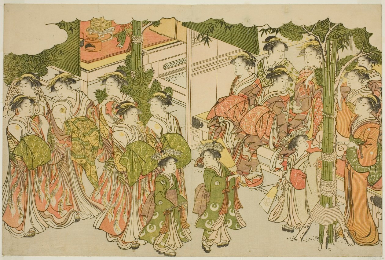 The First Garments of the New Year, from the illustrated book "Colors of the Triple Dawn" by Torii Kiyonaga