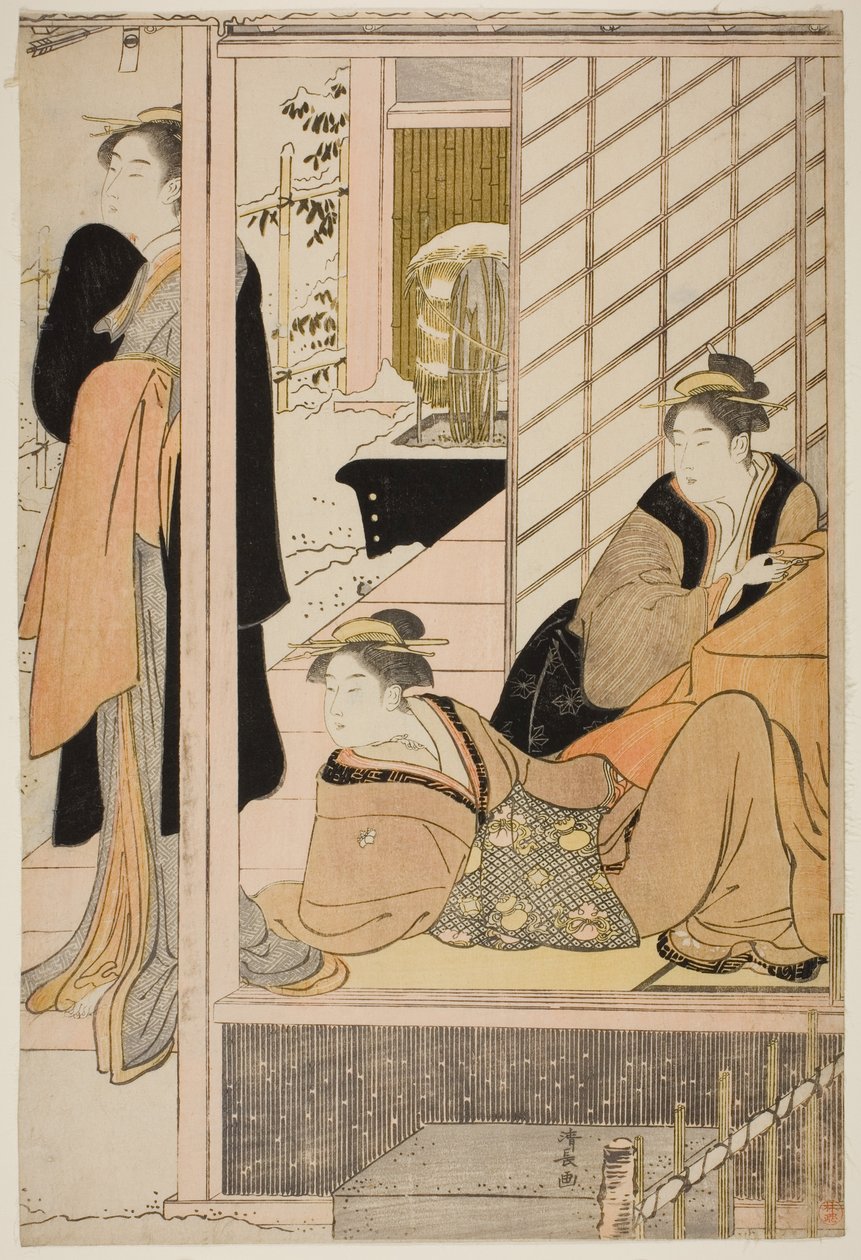 Women Viewing a Snowy Garden from a Parlor by Torii Kiyonaga