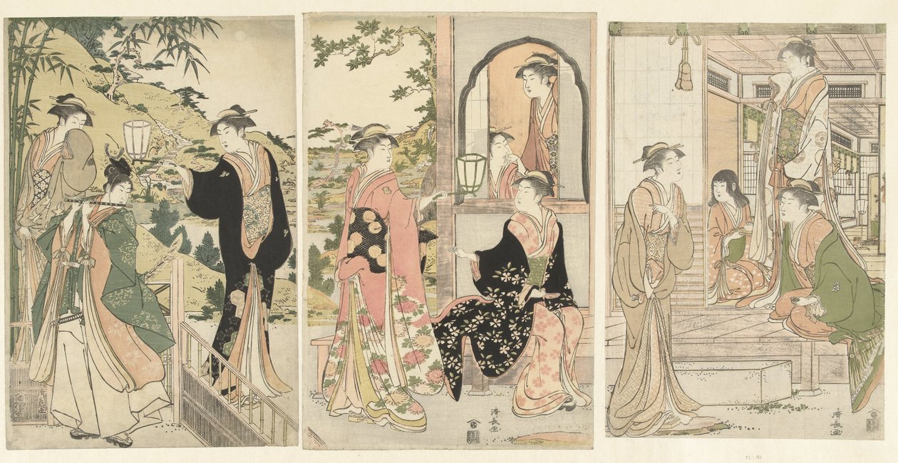 Yoshitsune serenading Joruri hime by Torii Kiyonaga