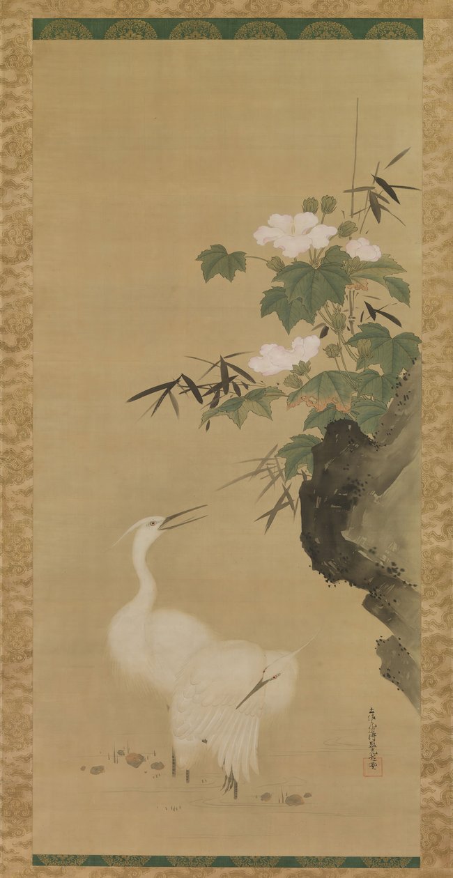 Egrets and Cotton Roses, mid- to late 17th century by Tosa Mitsuoki