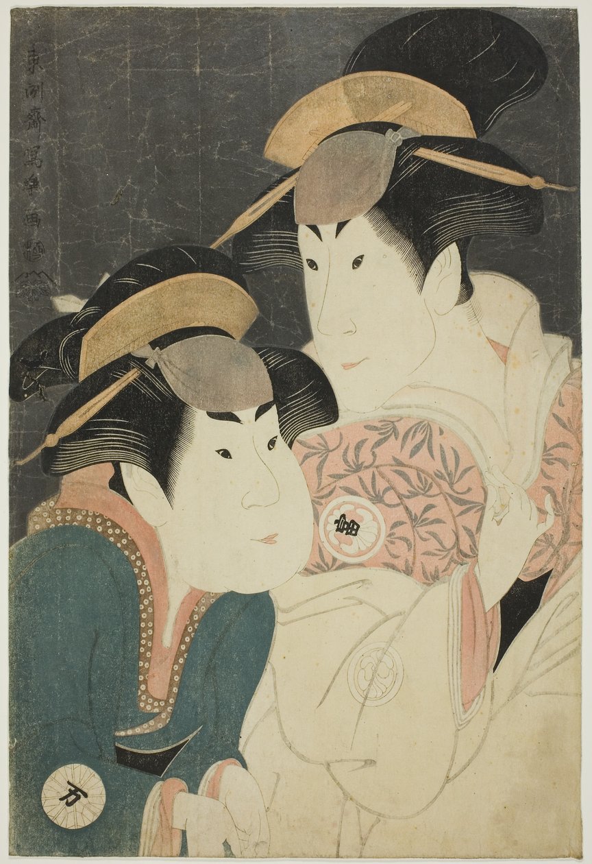 The actors Segawa Tomisaburo II (R) as Yadorigi, wife of Ogishi Kurando, and Nakamura Manyo (L) as the servant Wakakusa by Toshusai Sharaku
