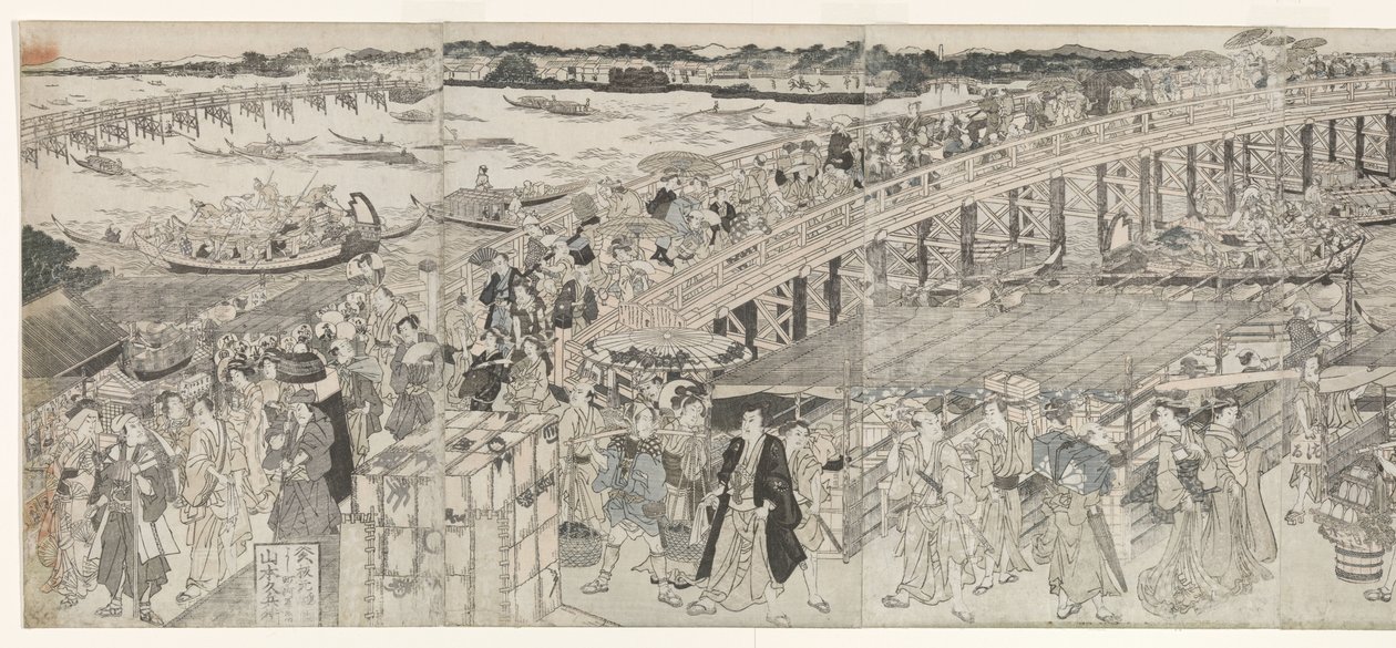 View: Enjoying the Evening Breeze at the Ryogoku Bridge by Toyokuni (II) , Utagawa