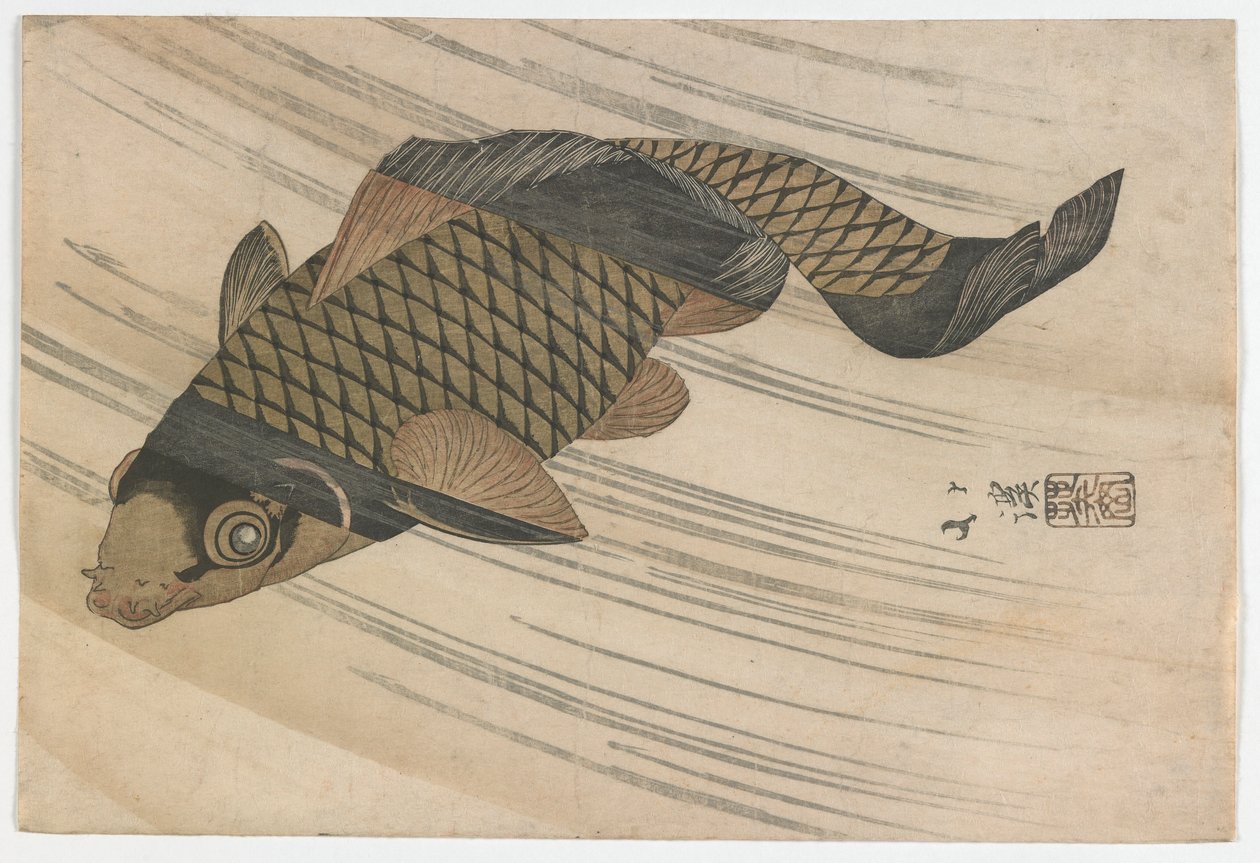 Carp Swimming Upstream, Edo Period, Mid 1820s by Toyota Hokkei