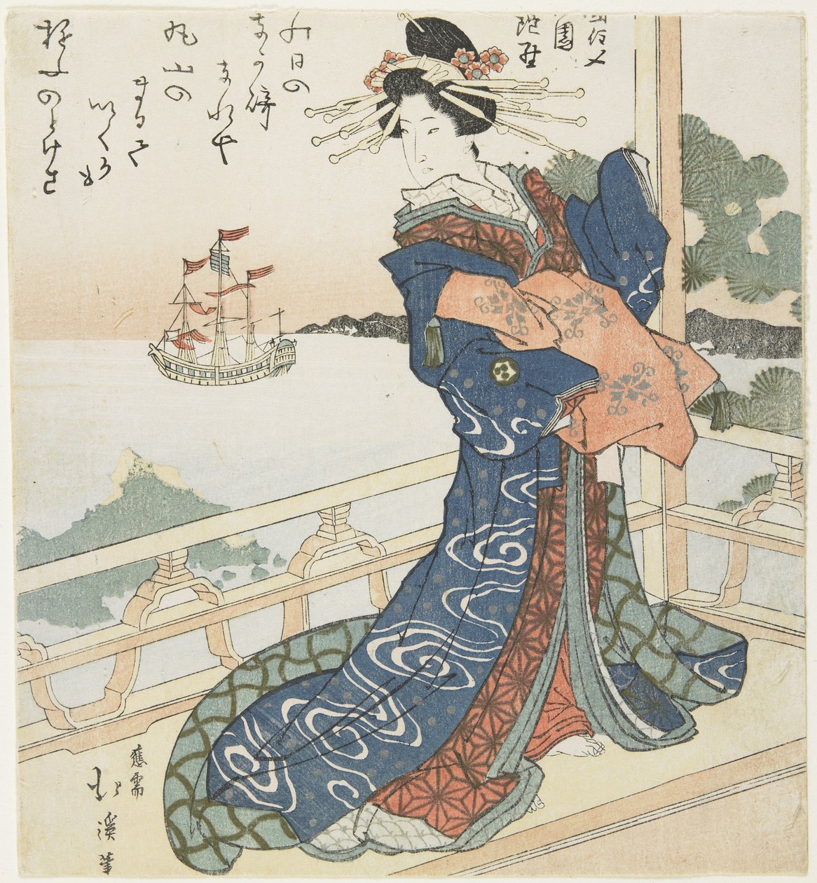 Courtesan Looking at a Foreign Ship, 1818-1844 by Toyota Hokkei