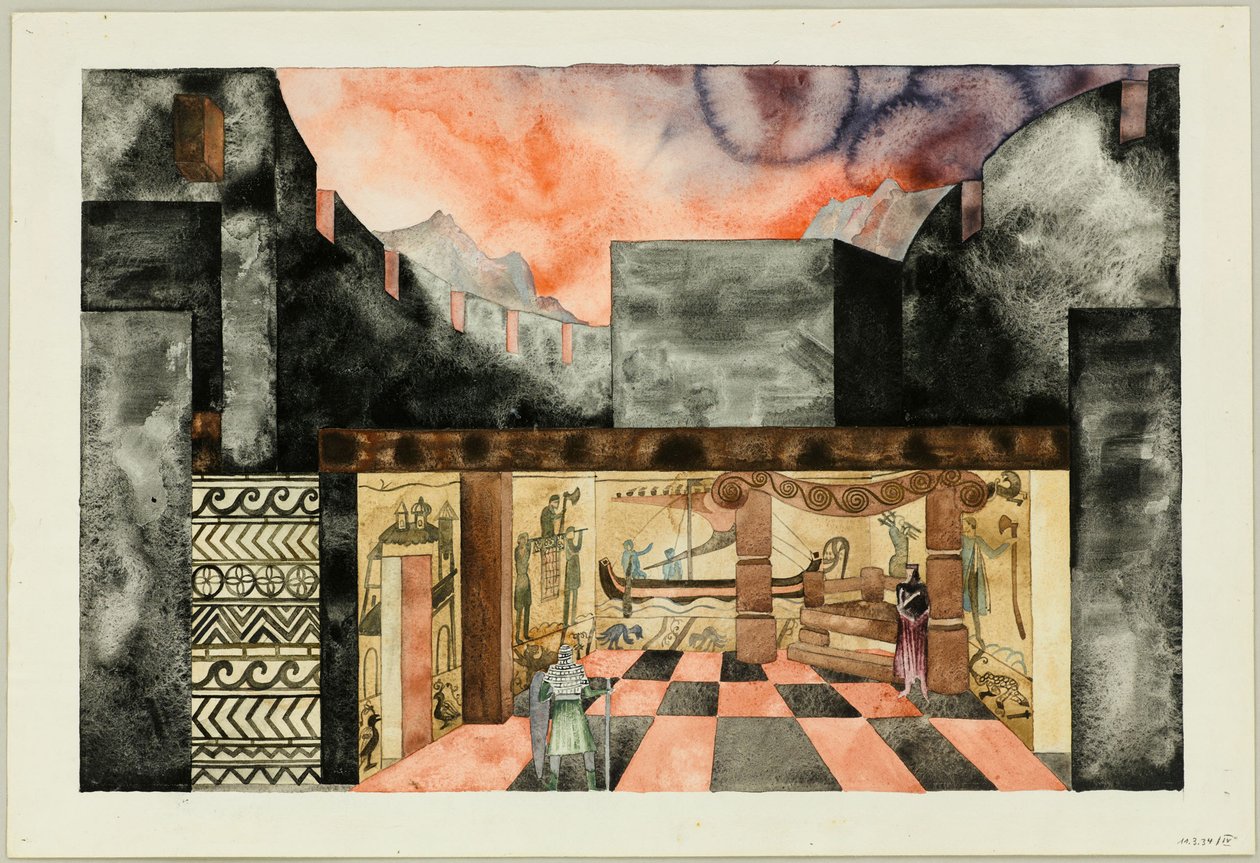 Stage Design for the Tragedy Die Nibelungen by Friedrich Hebbel, ca 1934 by Traugott Müller