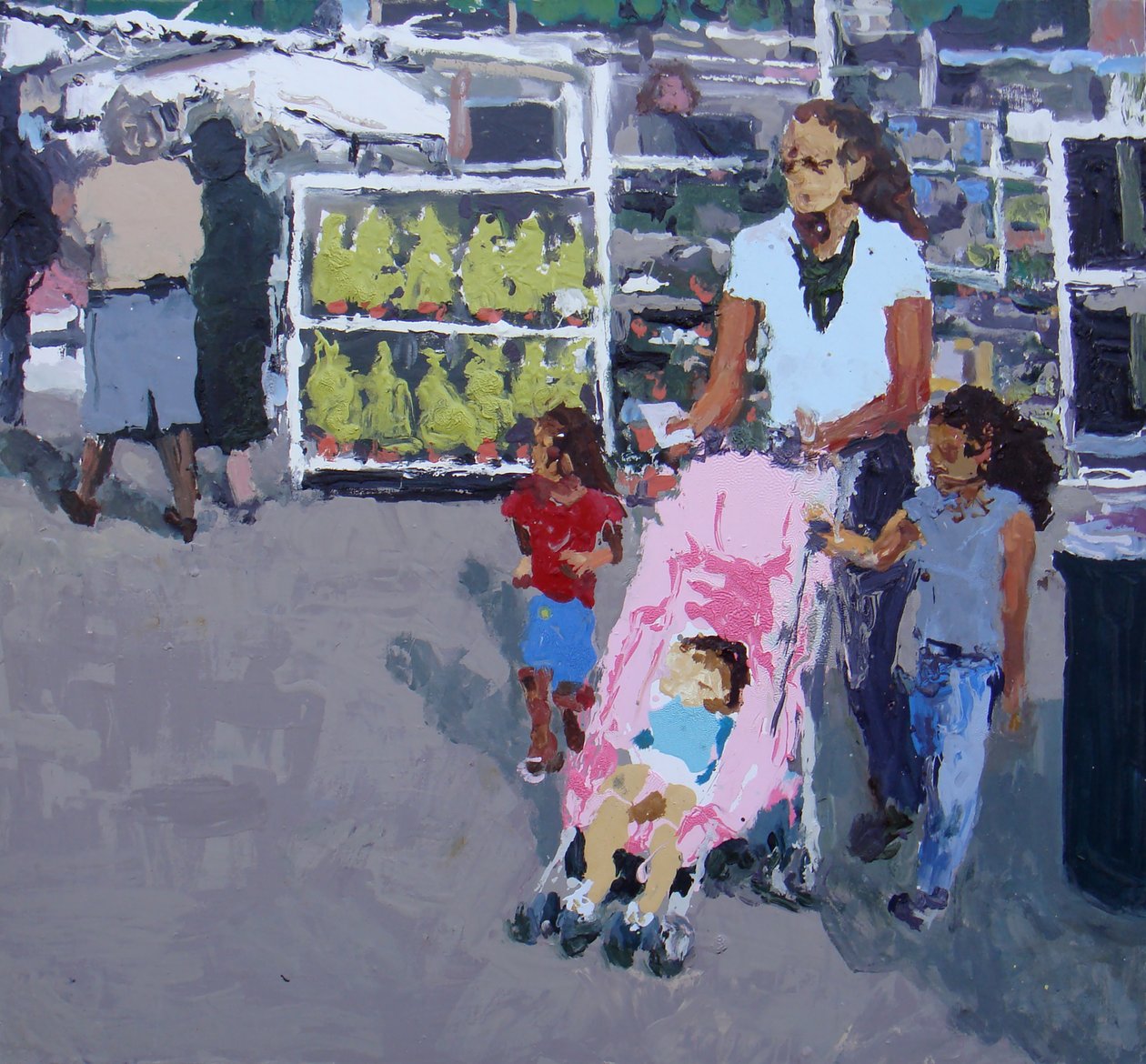 Mother and children shopping (Lewisham market, London) by Trevor Burgess