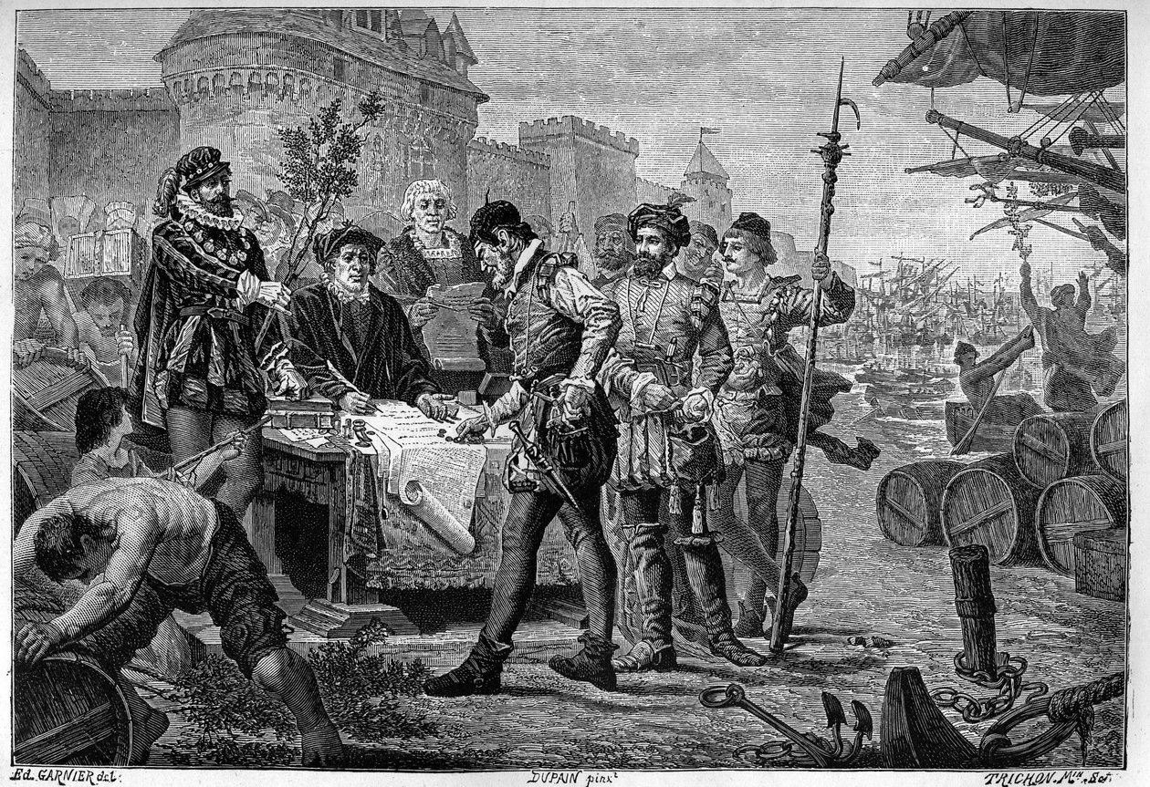 Acquitment of the former law of cypers in Bordeaux in 1453 (engraving after drawing by Garnier Trichon) by Trichon (after)