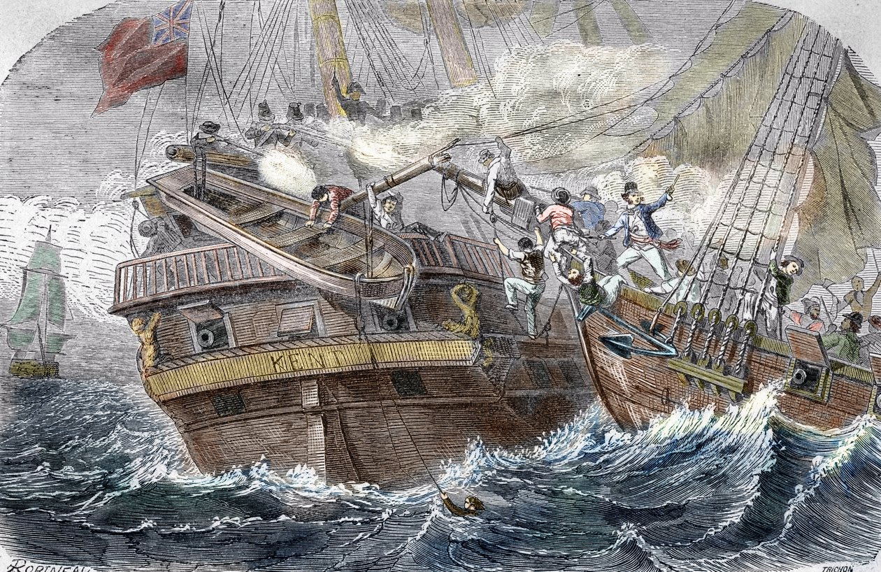 Capture of the Kent by the French privateer Robert Surcouf on the ship La Confidence on 7/10/1800 in the Gulf of Bengal by Trichon (after)