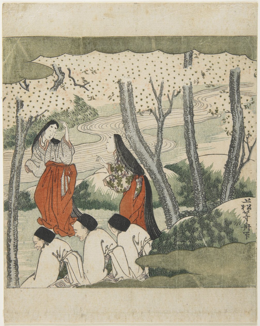 Two Court Ladies and Three Old Men by Tōshū Uematsu
