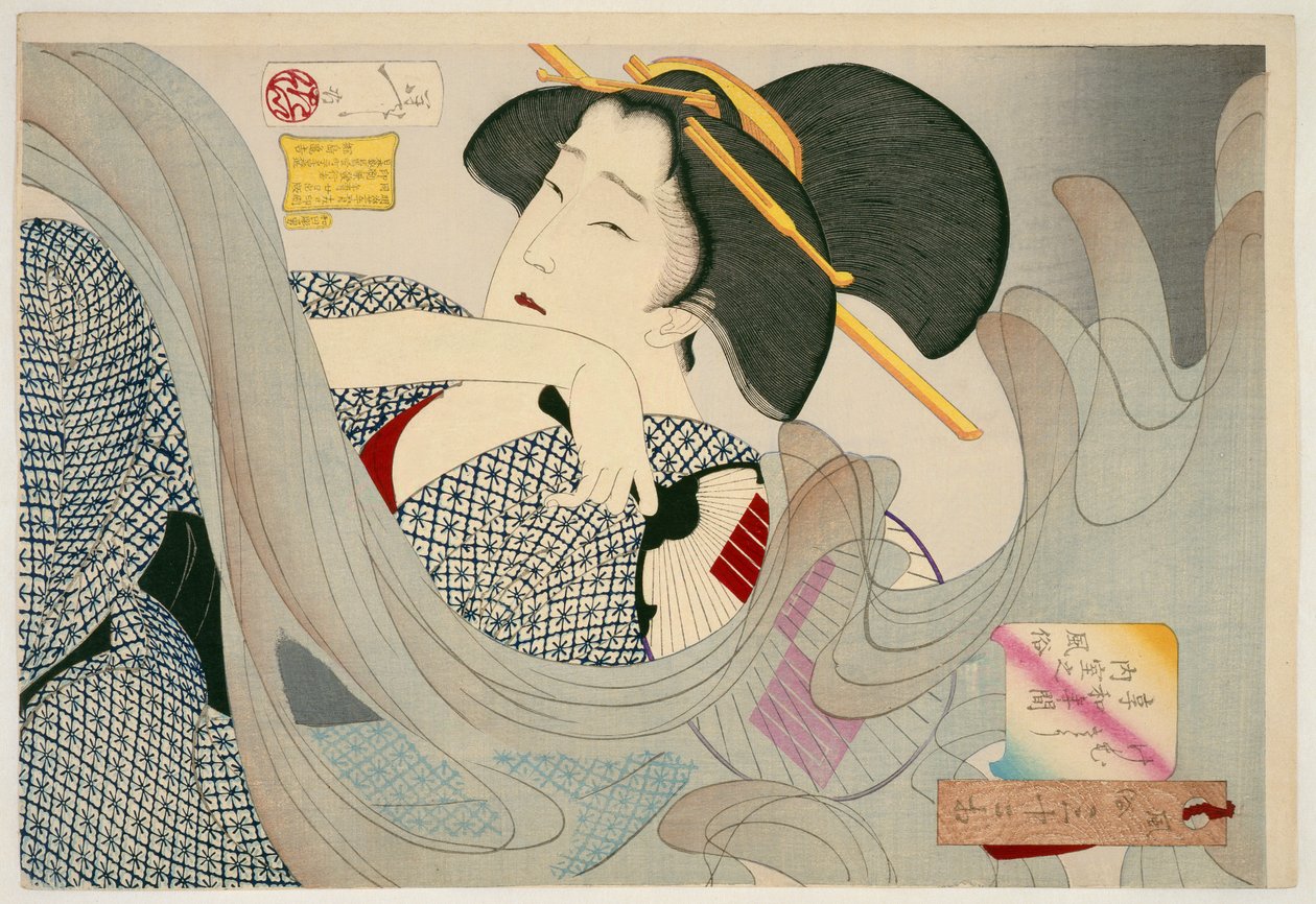 Looking Smoky. A Housewife of the Kyowa Era, 1880 by Tsukioka Yoshitoshi