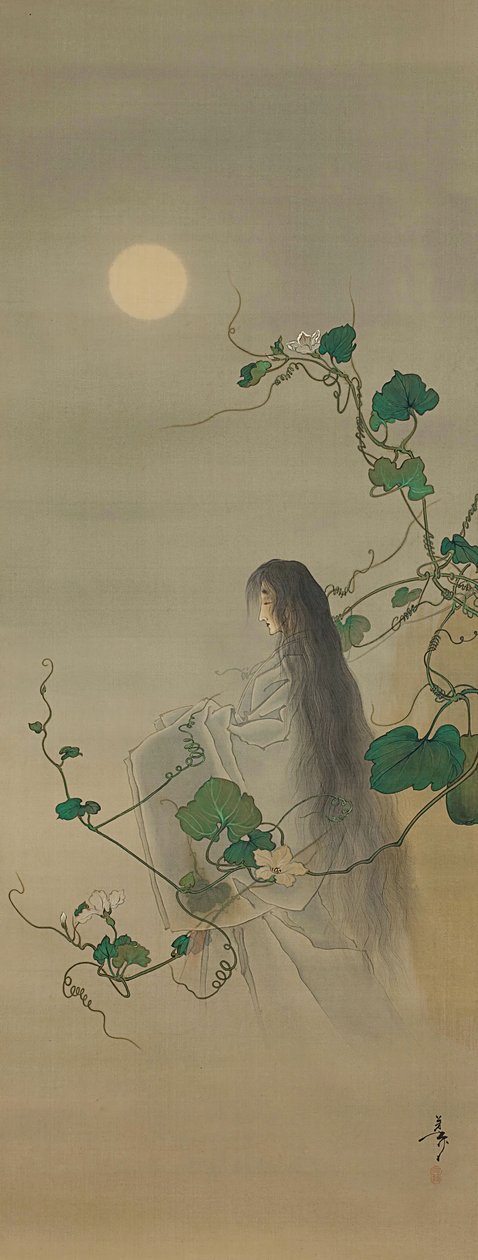 The Spirit of the Deceased Yugao Entwined in Moonflower Vines by Tsukioka Yoshitoshi