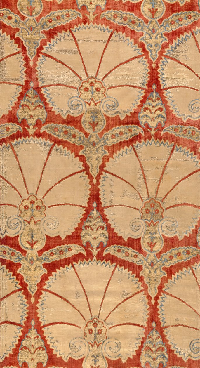 Panel of red cut velvet with carnation palmettes in gold and silver by Turkish School