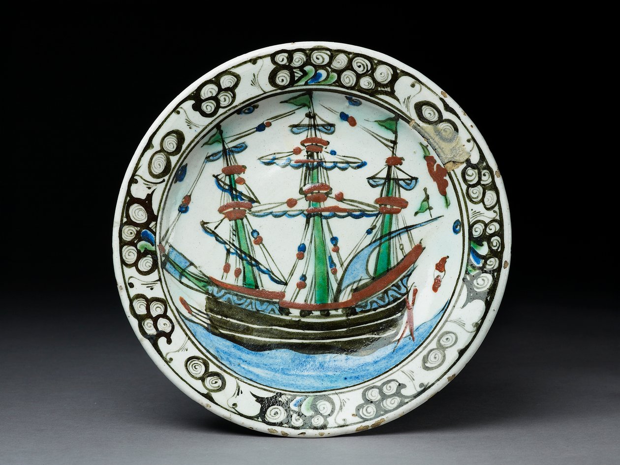 Stone-paste dish with underglaze decoration, Iznik, c.1620-30 by Turkish School